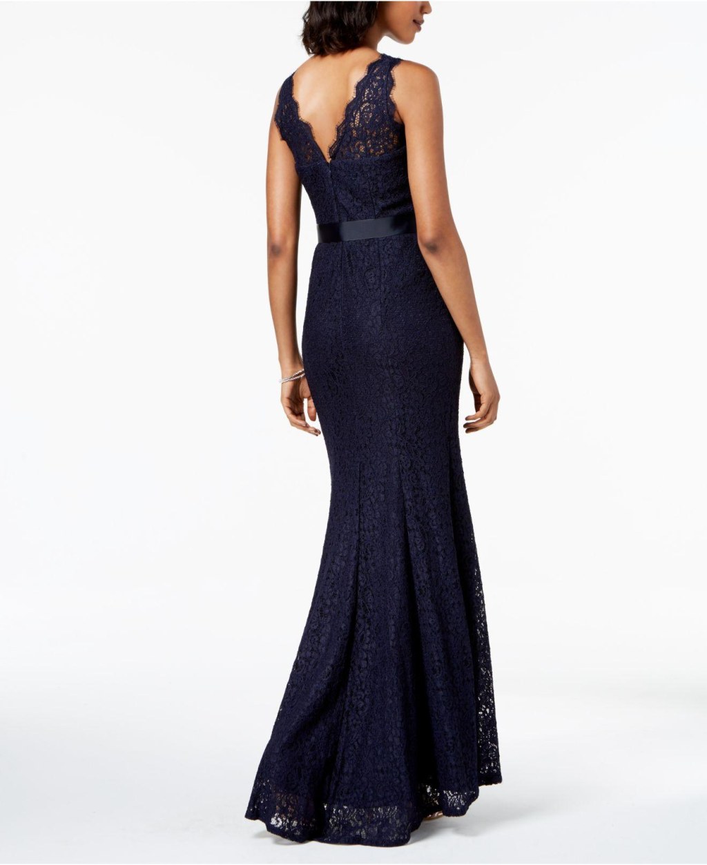 Picture of: Adrianna Papell Lace V-neck Satin Sash Gown in Blue  Lyst