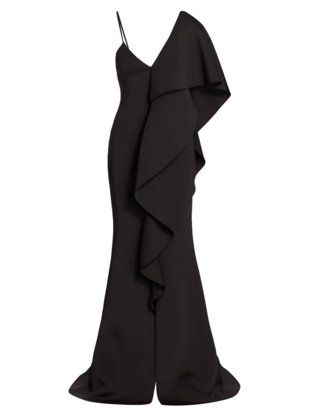 Picture of: Badgley Mischka Asymmetrical Neoprene Ruffle Gown