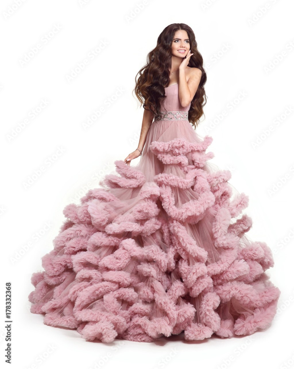 Picture of: Beautiful Lady in luxury lush pink dress