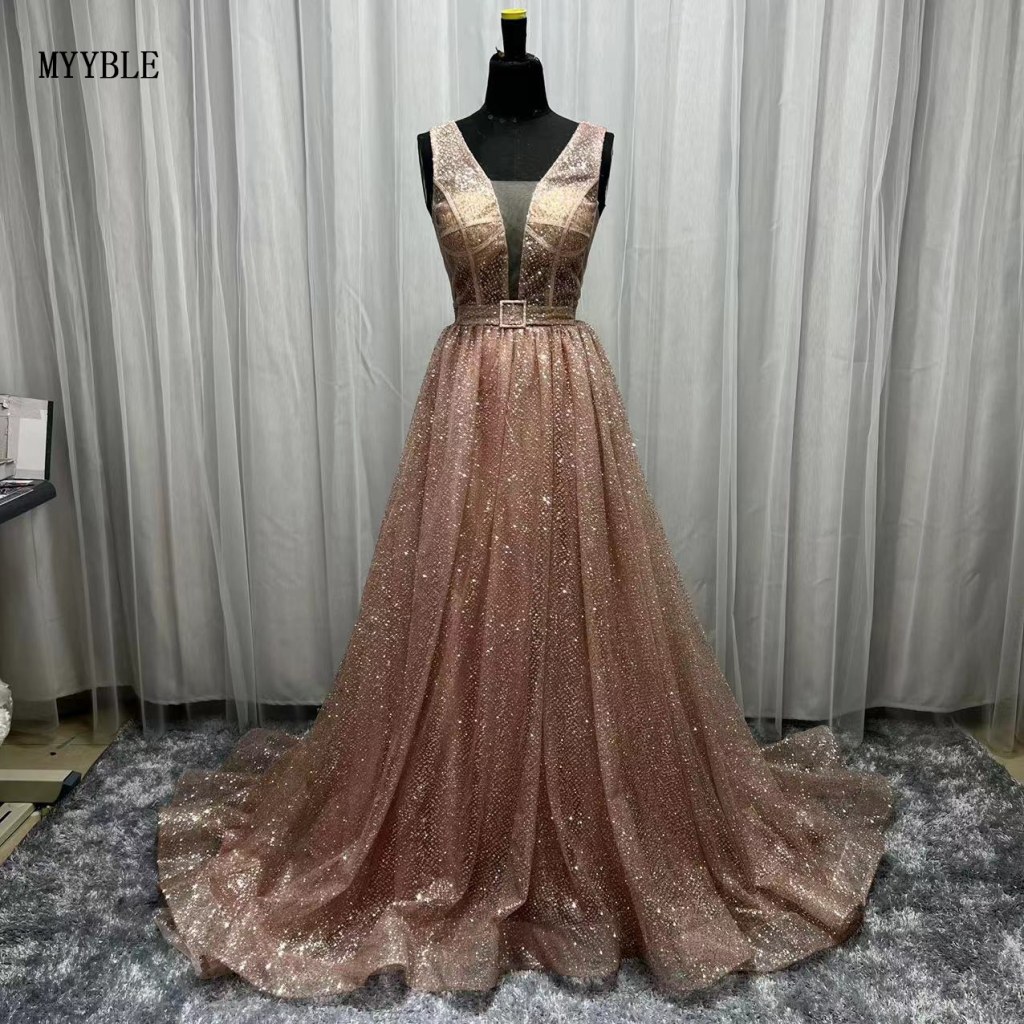 Picture of: Custom Made A-Line Prom Dresses V Neck  New Shiny Sequined Robe De  Soiree Plus Size Formal Party Evening Gowns Vestido