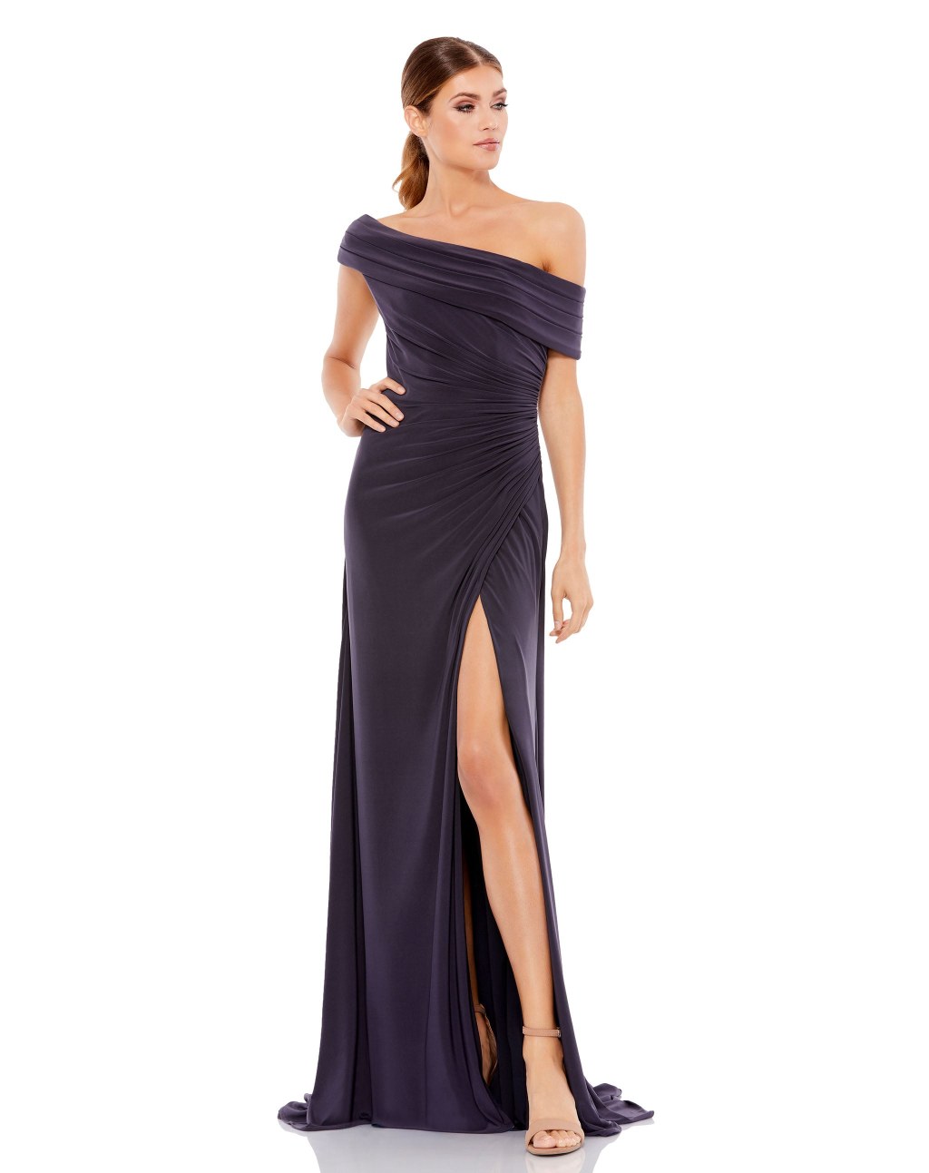 Picture of: Foldover Ruched Jersey Evening Gown