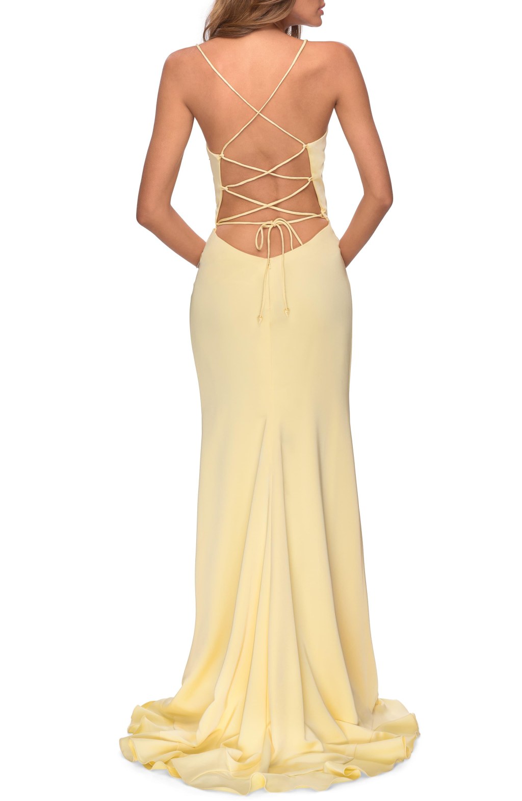 Picture of: La Femme Flutter Slit Trumpet Gown in Yellow  Lyst