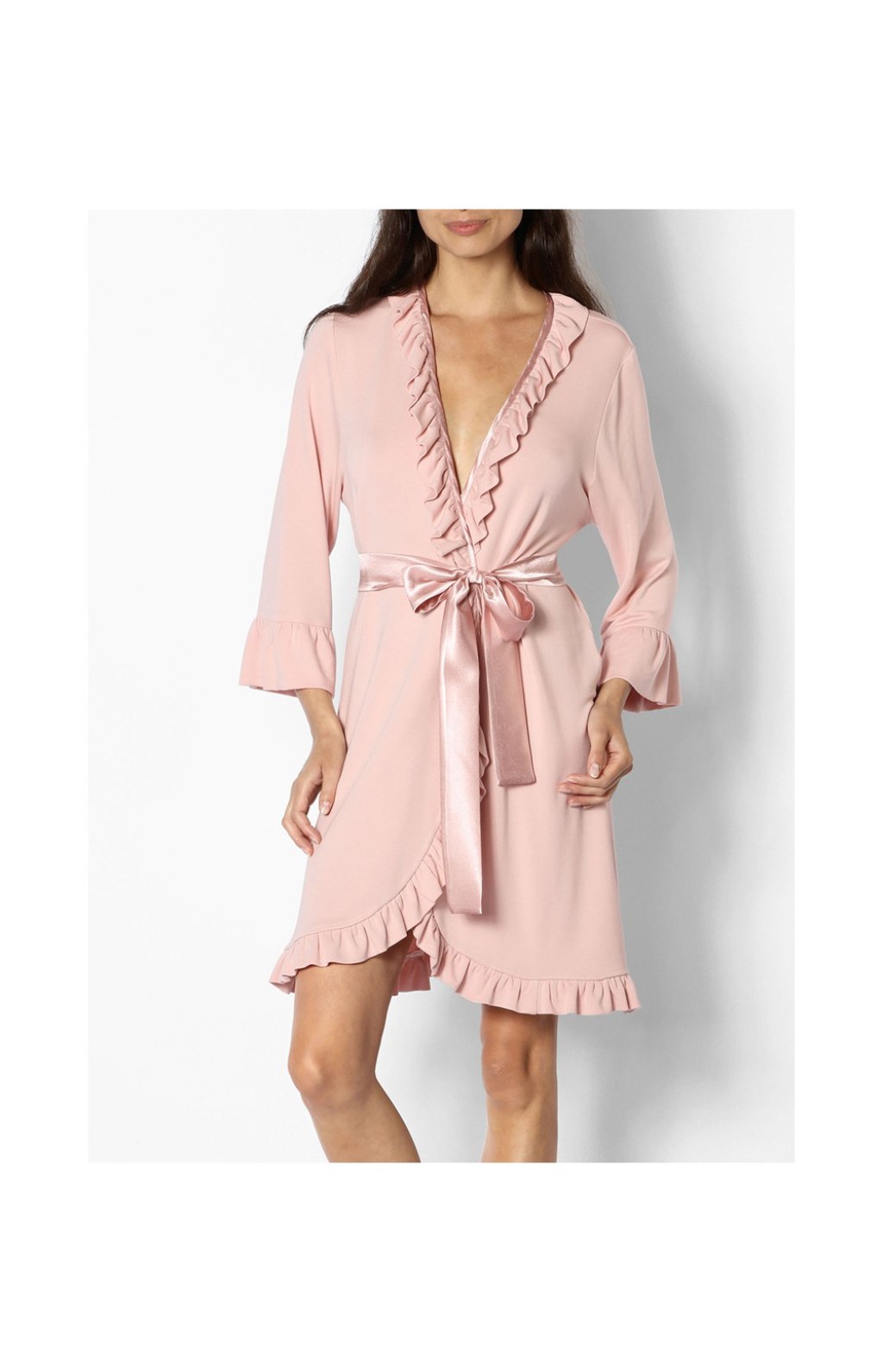 Picture of: Romantic knee-length dressing gown with satin tie belt