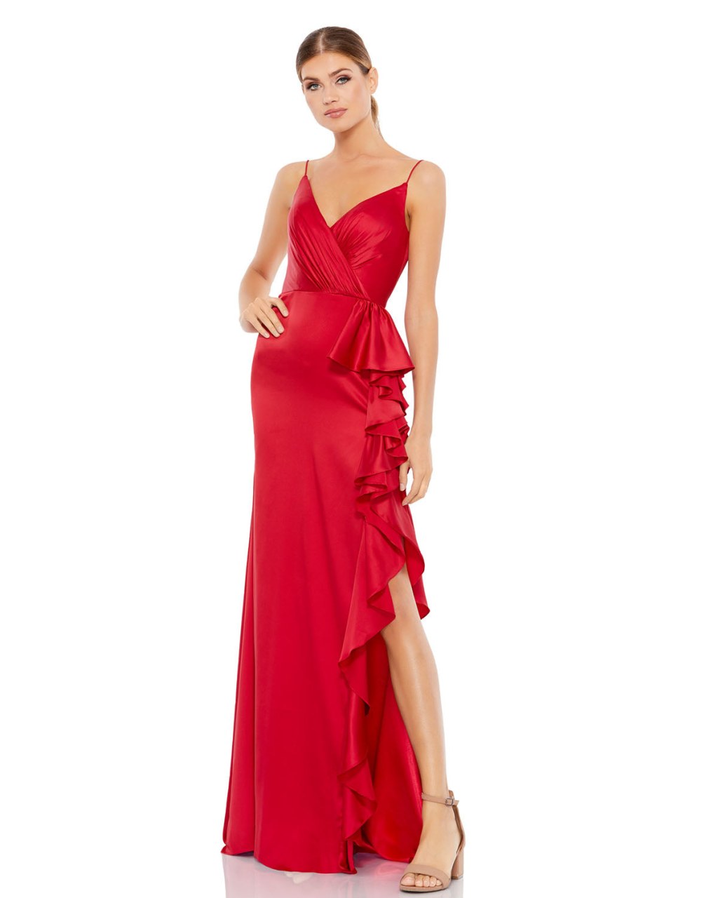 Picture of: Satin Ruffled Asymmetrical Gown