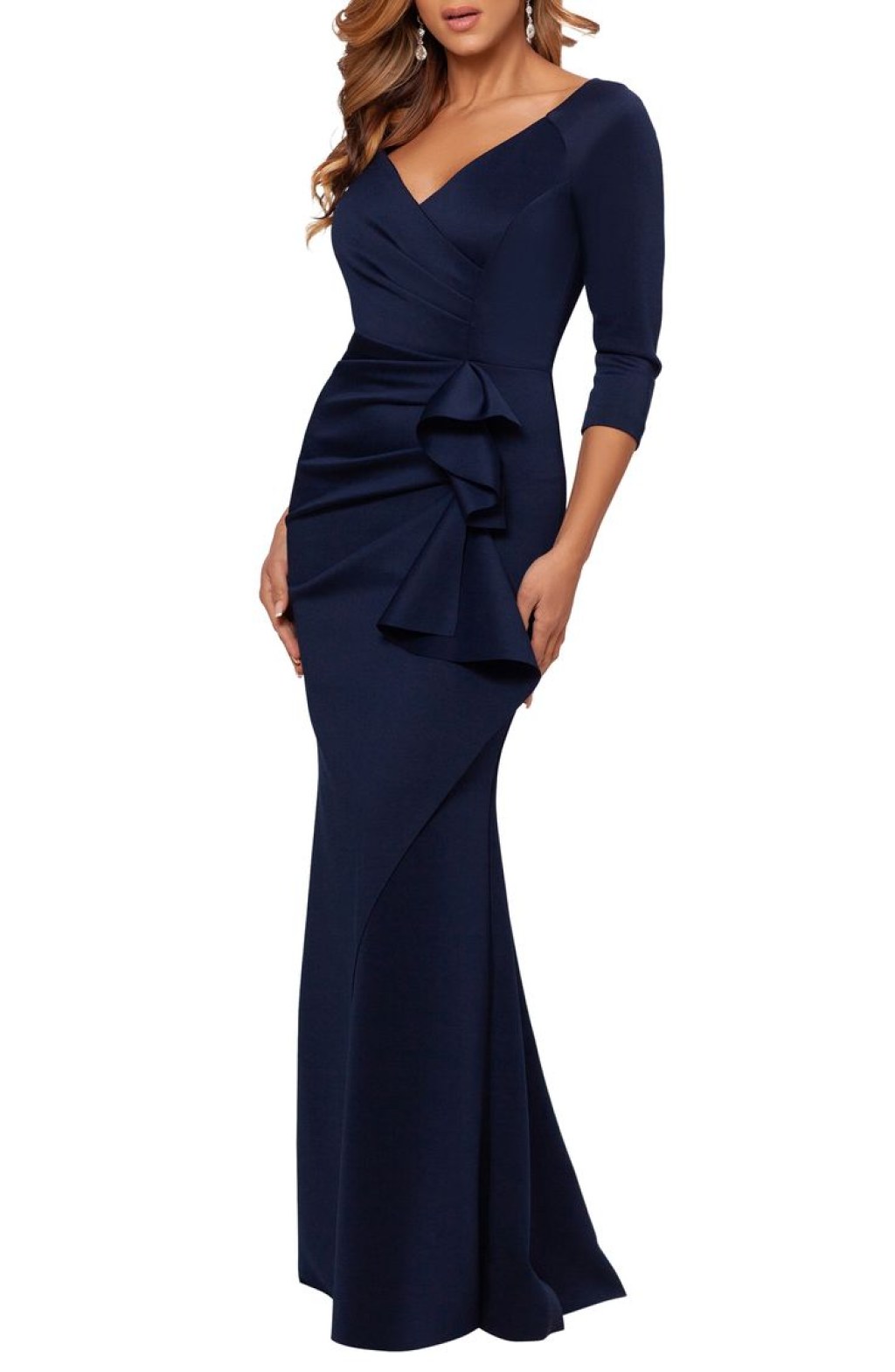 Picture of: Xscape Ruched Scuba Ruffle Gown  Nordstrom  Ruffled gown, Formal